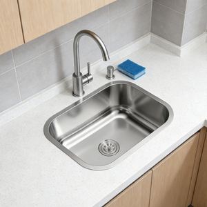 Évier de cuisine rectangulaire <span class=keywords><strong>Hugo</strong></span> D-2318 en acier inoxydable SUS201/304 à poser sous plan, surface brossée, 59x40cm, avec robinet - Product Image 5