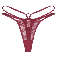 Culotte en dentelle florale rouge personnalisée, string sexy transparent pour femme