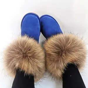Fujin-chaussures d'hiver en cuir véritable pour homme et femme, bottes de neige, fourrure de raton laveur, pour l'automne et l'hiver, collection 2020
