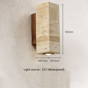 Lámpara de <span class=keywords><strong>Pared</strong></span> de Travertino Natural Impermeable para Exteriores, Estilo Wabi Sabi, Lámpara de <span class=keywords><strong>Pared</strong></span> Cilíndrica de Travertino Amarillo para Interiores - Product Image 5