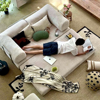 Canapé convertible trois places en tissu velours côtelé entièrement amovible et lavable, style français