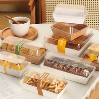 Boîte à emporter jetable en plastique PET transparent et papier kraft pour sandwichs, hot-dogs, gâteaux, gâteaux roulés, pâtisseries, desserts, emballages alimentaires