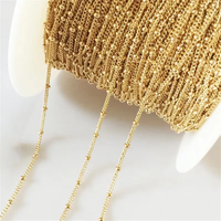 Chaîne satellite en or rempli 14 carats à 100 %, chaîne à maillons perlés de 1,2 mm, fabrication de bijoux DIY, chaîne lâche, collier minimaliste, bracelet