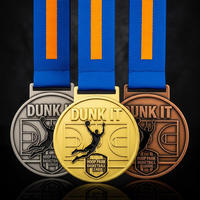 Médaille de sport en alliage de zinc personnalisée, médaille de basket-ball émaillée, finition peinte par impression UV avec ruban souvenir