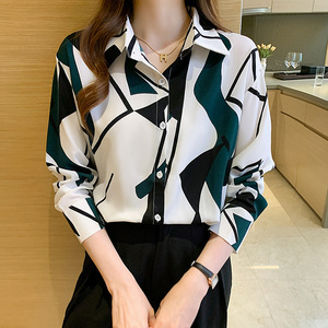 Chemisiers à manches longues pour femmes, style <span class=keywords><strong>chic</strong></span> et tendance, imprimé à blocs de couleur, hauts élégants pour femmes - Product Image 4