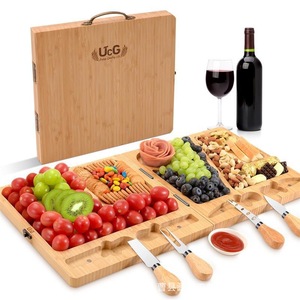 UcG Wooden Cheese Board With Handle Foldable Serving Tray For Cheese And <b>Bread</b> Stainless Steel <b>Knives</b> Set - Product Image 1