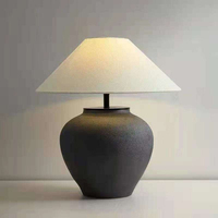 Lámpara de Mesa de Cerámica Texturizada Wabi Sabi con Pantalla de Lino Color Carbón, Diseño Orgánico Nuevo Chino para Decoración de Dormitorio, Sala de Estar u Hotel