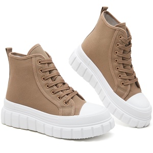 Baskets montantes à plateforme pour femmes - Chaussures <span class=keywords><strong>en</strong></span> <span class=keywords><strong>toile</strong></span> classiques à lacets pour le <span class=keywords><strong>tennis</strong></span> et la marche décontractés, confortables et élégantes (ODM/OEM) - Product Image 1