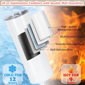 20 oz Stainless Steel Double Wall Vacuum Insulation Tumblers 50 Pack Classic Sublimation Cups Individually Boxed <b>Straw</b> - Product Image 6