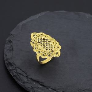 JXX Anillo de Dedo Grande con Flor Vintage, Chapado en Oro, de Latón, Joyería para Mujer, de Moda, para Compromiso, de Cobre, de Dubái - Product Image 5