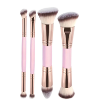Pinceau de maquillage personnalisable à double extrémité, lot de 4, poils synthétiques doux, manche en plastique, pour contour et correcteur