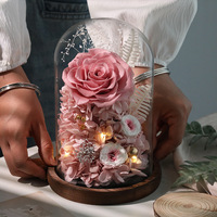Rose éternelle de luxe dégradée sous cloche en verre avec LED, fleurs éternelles pour mariage et Saint-Valentin, longue durée (3-5 ans), silencieuse et durable