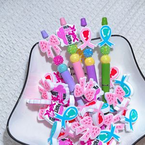 Abalorios de silicona para la concienciación sobre el cáncer de mama, formas mixtas, lazo de cinta rosa y azul para la fabricación de joyas - Product Image 1