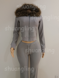 Completo da <span class=keywords><strong>Donna</strong></span> Collezione Mardi Gras, Set Loungewear Waydam con Colletto in Pelliccia, Giacca con Cappuccio in Velluto <span class=keywords><strong>Streetwear</strong></span>, Completo Due Pezzi <span class=keywords><strong>Abbigliamento</strong></span> <span class=keywords><strong>Donna</strong></span> - Product Image 6