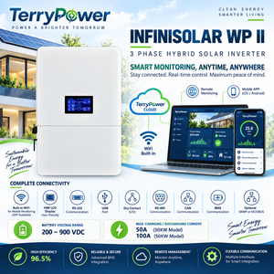 Onduleur solaire hybride triphasé 30KW 50KW haute tension 200-900V pour batterie lithium, WiFi, IP65, MPPT, raccordement au réseau et hors réseau, onde sinusoïdale pure - Product Image 3