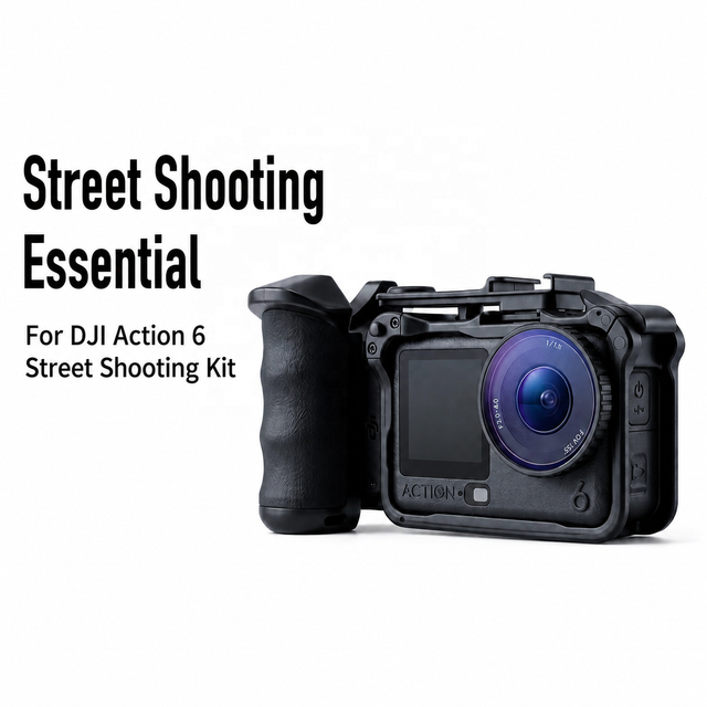 Street Photography Grip Kit for DJI Osmo Action 6, Camera Cage with Shutter Button, Handheld Protective Frame