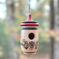 Casa para Pájaros de Madera Hecha a Mano con Arte Rústico Noruego Rosemaling, Colibrí Colgante, Ecológica, para Uso en Interiores/Exteriores, Regalo para Amantes de las Aves
