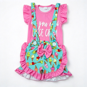 Conjunto de 2 Piezas para Niñas, Estampado de Seda de Leche, Top con Volantes y Pantalones Cortos, OEM ODM, Ropa de Verano Personalizada para Niños Pequeños - Product Image 2