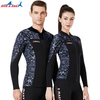 DIVE&SAIL Combinaison de plongée à manches longues en néoprène de 1,5 mm avec fermeture éclair sur le devant, veste de surf pour homme et femme, combinaison de plongée anti-UV et coupe-vent