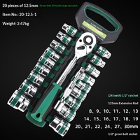 Kit d'outils de réparation mécanique automobile 12 pièces, embouts 1/4 ", 3/8 ", 1/2 ", coffret vert, jeu de douilles 20 pièces