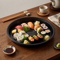 Plateaux pliables en PET personnalisés pour sushis, contenants en plastique pour restauration rapide avec couvercle transparent et logo imprimé, vente en gros