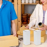 Cajas de Cartón Corrugado Blancas de 7x7x19cm, Cajas de Envío Rígidas Laminadas de Triple Capa para Embalaje, Mudanza y Envío
