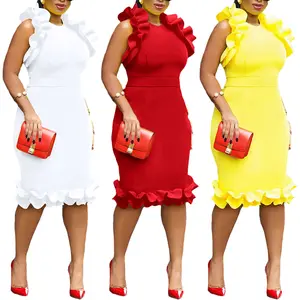Printemps été nouvelle couleur unie bureau vêtements pour femmes dames multicouche champignon garniture robe