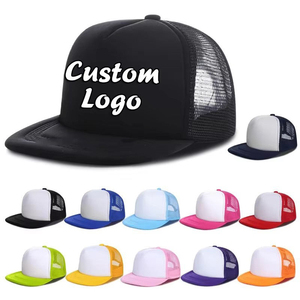 Unisex Custom Logo Trucker Fitted Hat Embroidered <b>Summer</b> Sun <b>Cap</b> Waterproof Cotton and Polyester <b>Flat</b> Brim Hip Hop Style - Product Image 1