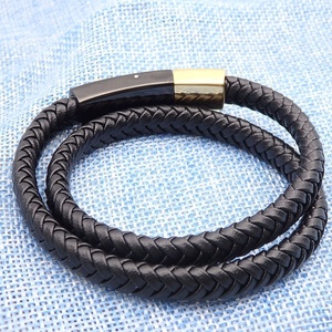 VEROMCA acciaio inossidabile doppio chiusura a scatto nero <span class=keywords><strong>intrecciato</strong></span> in vera pelle da <span class=keywords><strong>uomo</strong></span> <span class=keywords><strong>bracciale</strong></span> avvolgente - Product Image 2