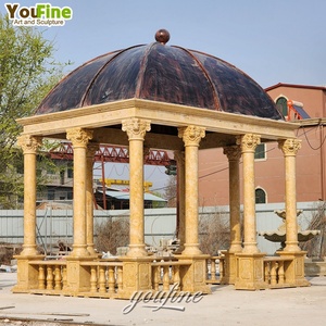 Gazebo <span class=keywords><strong>de</strong></span> pilar <span class=keywords><strong>de</strong></span> piedra <span class=keywords><strong>de</strong></span> mármol fuerte tallado a mano al aire libre grande con tapa <span class=keywords><strong>de</strong></span> hierro - Product Image 3