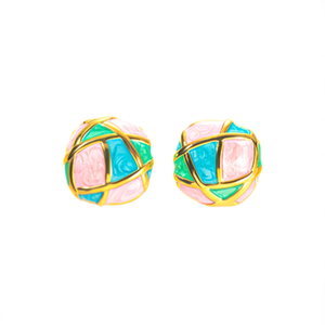 Fashion <b>Stud</b> <b>Earrings</b> 316L Stainless Steel PVD Gold Plating Sustainable Resistant Pink <b>Blue</b> Green Enamel Design - Product Image 2