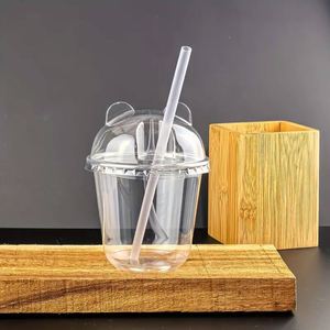 Vasos Ecológicos de PET de 12oz y 89mm en Forma de U con Logotipo Personalizado, Vasos Desechables de Plástico Transparente con Tapa para Bebidas Frías y Jugos - Product Image 2