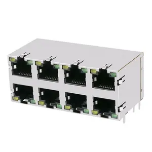 Conector Ethernet de rede com LED de portas múltiplas verticais RJ45 Keystone PCB modular