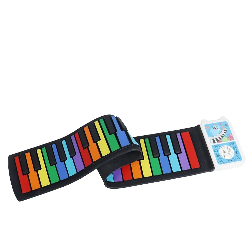 49 key hand roll piano Colorful animal cartoon pattern piano Beginner folding silicone piano
