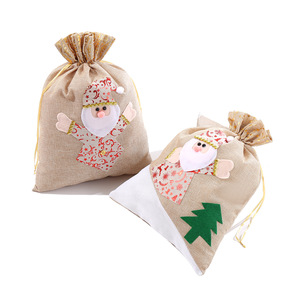 Sac de Noël en lin patchwork Dry Power 30x40cm avec cordon de serrage, grand format, pour cadeaux du Père Noël - Product Image 5