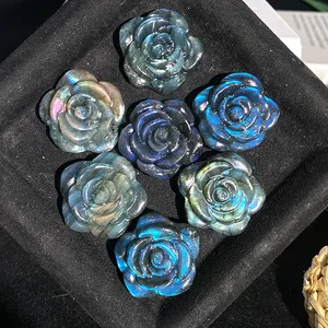 प्राकृतिक नीले Labradorite गुलाब का फूल हाथ नक्काशीदार क्रिस्टल फूल हीलिंग पत्थर सजावट उपहार