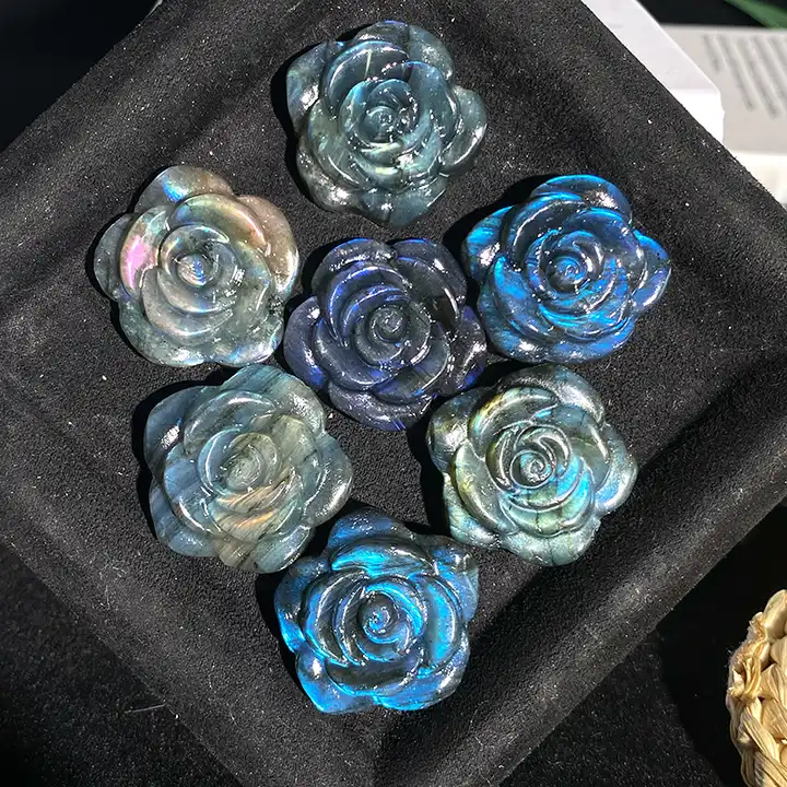 Natural Blue Labradorite Rose Flower Hand Carved Crystal Flowers