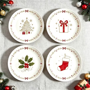 Assiettes en céramique blanches personnalisées avec logo, pour dîner, dessert et Noël - Product Image 1