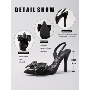 Sandalias de tacón ultraalto doradas para mujer, con lazo, tira de diamantes, destalonadas, huecas, puntiagudas, elegantes, para fiesta, de verano - Product Image 4