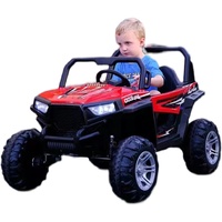 Voiture électrique tout-terrain biplace pour enfants, télécommandée, à quatre roues, en plastique, avec batterie intégrée