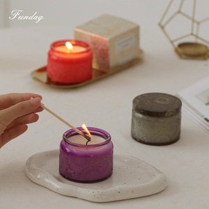 Fundog Embossed Glass Candle Cup Scented Soy Wax Classic Style Holiday Gift - Product Image 3