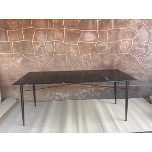 Modern Marble Top Dining Table Black Metal Frame Rectangular Luxury Stone <b>Tabletop</b> Contemporary Home Office Furniture - Product Image 1
