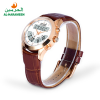 Jam Tangan Al Harameen HA-6102 Layar Hitam Putih Jam Azan Muslim untuk Pria