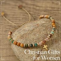 Bracelet en perles de pierre facettées délicates avec pendentif croix, cadeau chrétien pour femmes, bracelet d'amitié en fil tissé à la main