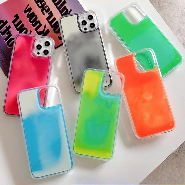 In Stock Liquid Neon Flowing TPU+PC Shockproof Glitter Design Glow Dark Luminous Quicksand for 16/15/14/13/12/11 Pro Max Case