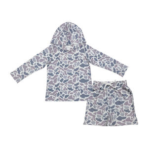 Frühling Sommer Baby Jungen Sofort Lieferbare Großhandelskleidung Old School Camouflage Langarm-Hoodie mit Shorts Outfit - Product Image 1