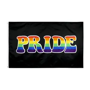 günstig 3 * 5 Fuß Polyester Regenbogen schwarz Gay Stolz LGBT-Flagge für Männer und Frauen