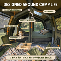 Tente gonflable familiale Coody 17.2 Familia Pro Air - Vert armée, grande tente de luxe pour le camping, le glamping et les activités de plein air, en coton, type tunnel
