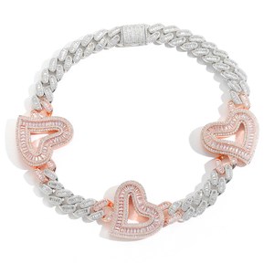 Collar de Cadena Cubana con Corazón Triple en Dos Tonos, Plata y Oro Rosa, Estilo Hip Hop, Novedad 2026 - Product Image 2