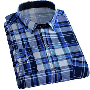 Nueva <span class=keywords><strong>Camisa</strong></span> Casual <span class=keywords><strong>Azul</strong></span> de Moda Estilo Inglés con Cuello Alto Tipo Polo a Cuadros de <span class=keywords><strong>Manga</strong></span> <span class=keywords><strong>Larga</strong></span> para <span class=keywords><strong>Hombre</strong></span> - Product Image 4